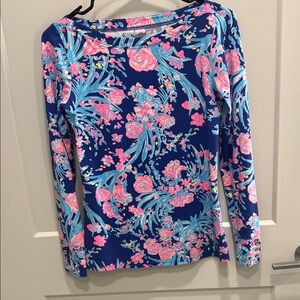 Lilly Pulitzer Blue and Pink Floral Long Sleeve Top